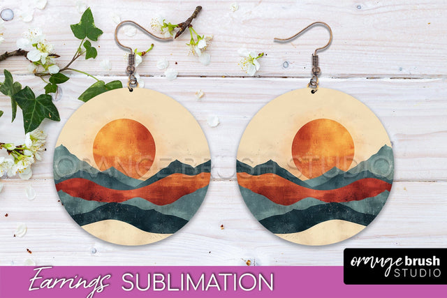 Boho Landscape Round Earring Sublimation, Minimalist Earring Sublimation OrangeBrushStudio 