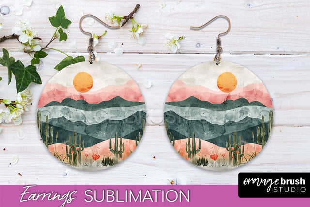 Boho Landscape Round Earring Sublimation, Minimalist Earring Sublimation OrangeBrushStudio 