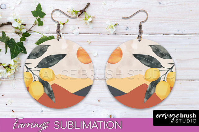 Boho Landscape Round Earring Sublimation, Minimalist Earring Sublimation OrangeBrushStudio 