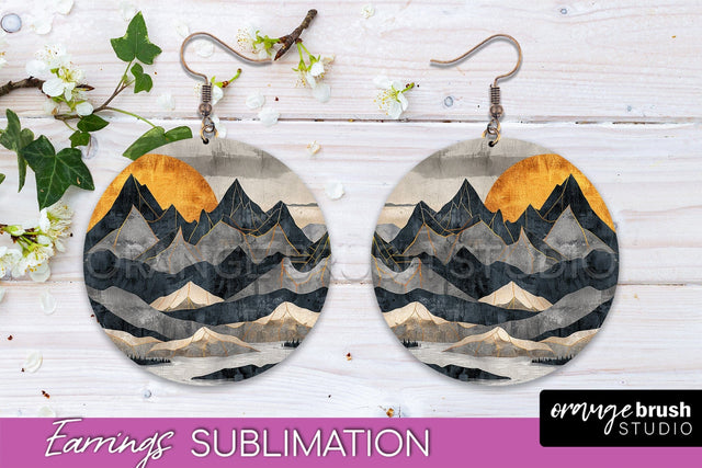 Boho Landscape Round Earring Sublimation, Minimalist Earring Sublimation OrangeBrushStudio 