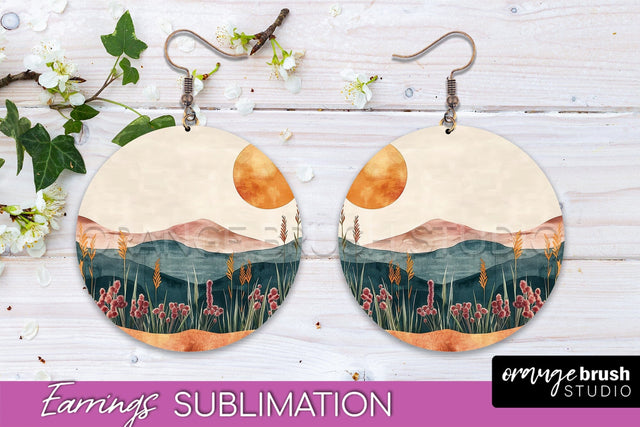 Boho Landscape Round Earring Sublimation, Minimalist Earring Sublimation OrangeBrushStudio 