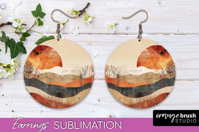Boho Landscape Round Earring Sublimation, Minimalist Earring Sublimation OrangeBrushStudio 
