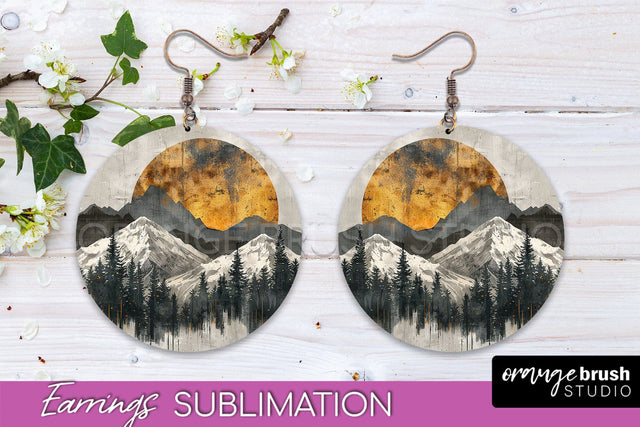 Boho Landscape Round Earring Sublimation, Minimalist Earring Sublimation OrangeBrushStudio 