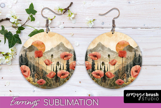Boho Landscape Round Earring Sublimation, Minimalist Earring Sublimation OrangeBrushStudio 