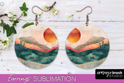 Boho Landscape Round Earring Sublimation, Minimalist Earring Sublimation OrangeBrushStudio 