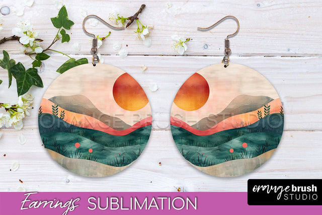 Boho Landscape Round Earring Sublimation, Minimalist Earring Sublimation OrangeBrushStudio 
