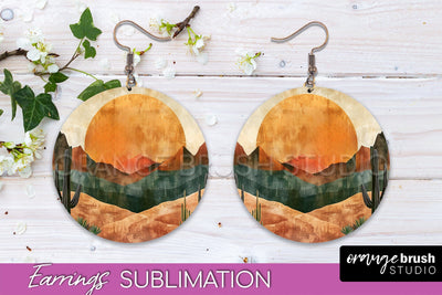 Boho Landscape Round Earring Sublimation, Minimalist Earring Sublimation OrangeBrushStudio 
