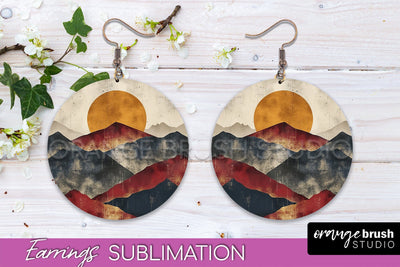Boho Landscape Round Earring Sublimation, Minimalist Earring Sublimation OrangeBrushStudio 