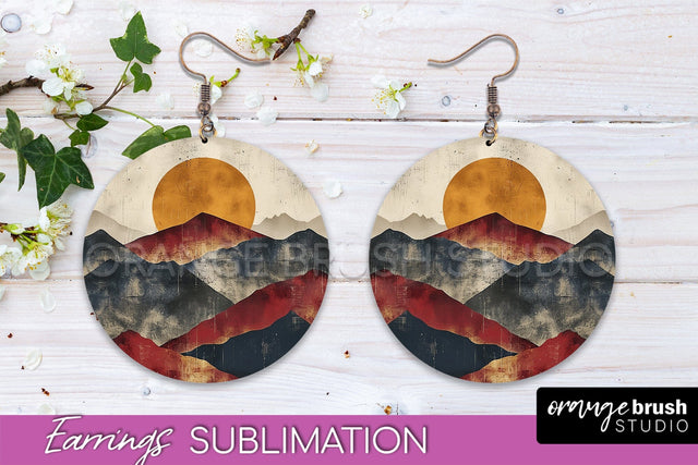 Boho Landscape Round Earring Sublimation, Minimalist Earring Sublimation OrangeBrushStudio 