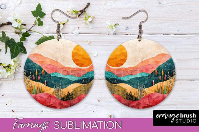 Boho Landscape Round Earring Sublimation, Minimalist Earring Sublimation OrangeBrushStudio 