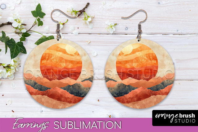 Boho Landscape Round Earring Sublimation, Minimalist Earring Sublimation OrangeBrushStudio 