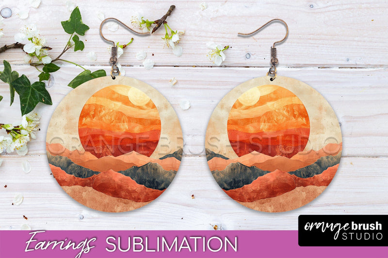 Boho Landscape Round Earring Sublimation, Minimalist Earring Sublimation OrangeBrushStudio 