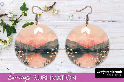 Boho Landscape Round Earring Sublimation, Minimalist Earring Sublimation OrangeBrushStudio 