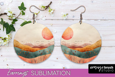 Boho Landscape Round Earring Sublimation, Minimalist Earring Sublimation OrangeBrushStudio 