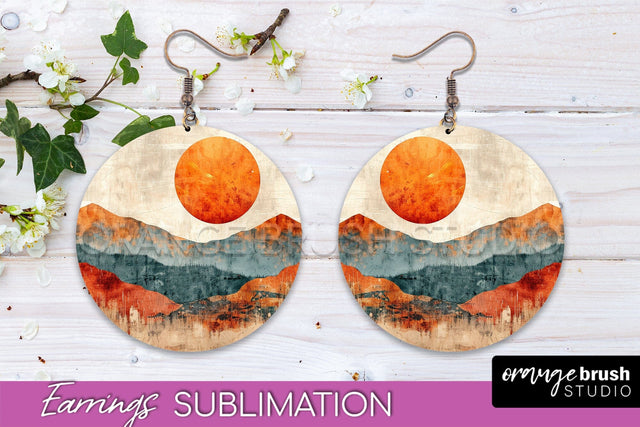 Boho Landscape Round Earring Sublimation, Minimalist Earring Sublimation OrangeBrushStudio 