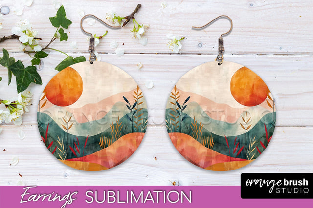 Boho Landscape Round Earring Sublimation, Minimalist Earring Sublimation OrangeBrushStudio 