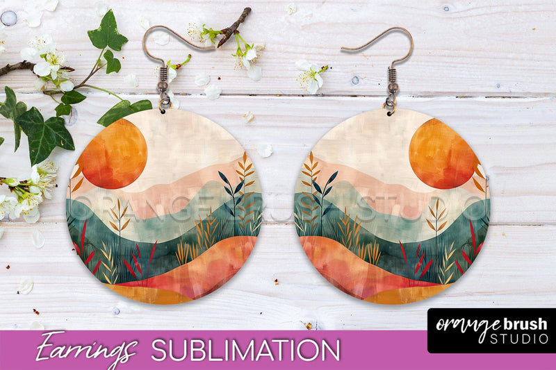 Boho Landscape Round Earring Sublimation, Minimalist Earring Sublimation OrangeBrushStudio 