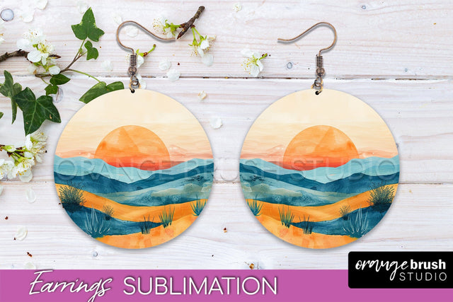 Boho Landscape Round Earring Sublimation, Minimalist Earring Sublimation OrangeBrushStudio 