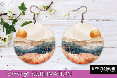 Boho Landscape Round Earring Sublimation, Minimalist Earring Sublimation OrangeBrushStudio 