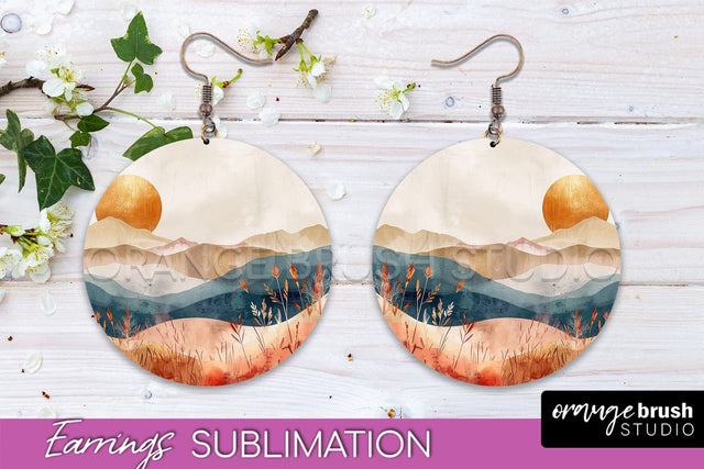 Boho Landscape Round Earring Sublimation, Minimalist Earring Sublimation OrangeBrushStudio 