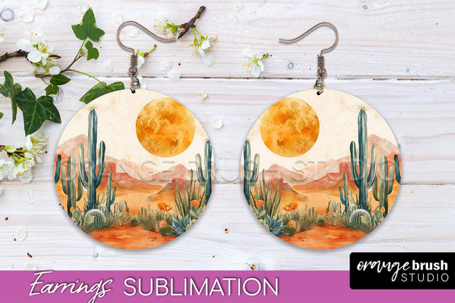 Boho Landscape Round Earring Sublimation, Minimalist Earring Sublimation OrangeBrushStudio 