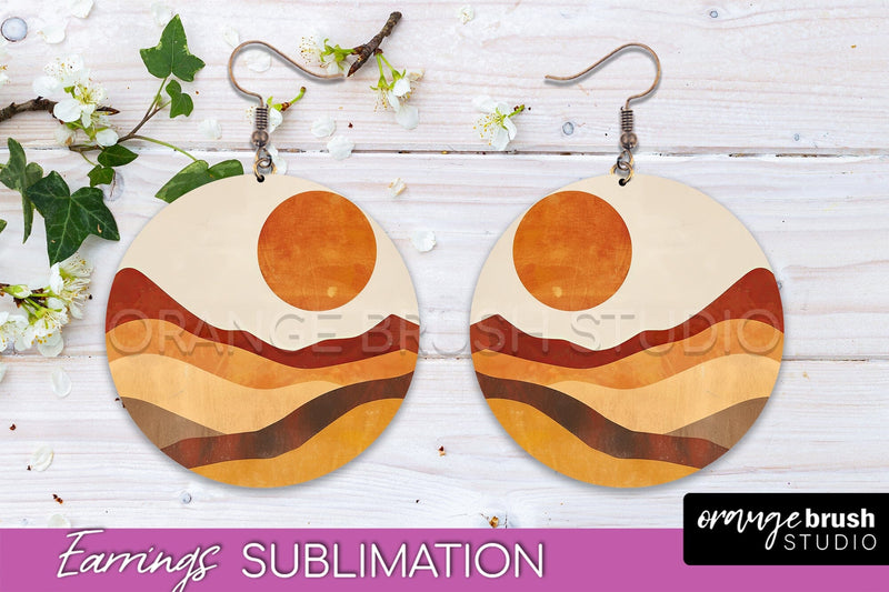Boho Landscape Round Earring Sublimation, Minimalist Earring Sublimation OrangeBrushStudio 