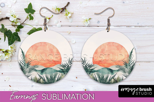 Boho Landscape Round Earring Sublimation, Minimalist Earring Sublimation OrangeBrushStudio 