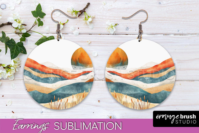Boho Landscape Round Earring Sublimation, Minimalist Earring Sublimation OrangeBrushStudio 
