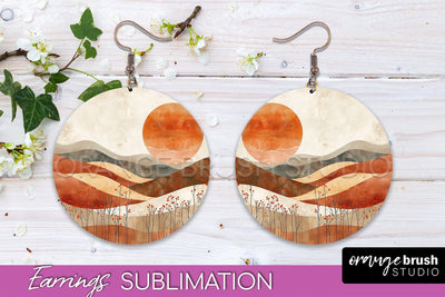 Boho Landscape Round Earring Sublimation, Minimalist Earring Sublimation OrangeBrushStudio 