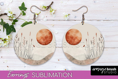 Boho Landscape Round Earring Sublimation, Minimalist Earring Sublimation OrangeBrushStudio 