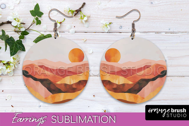 Boho Landscape Round Earring Sublimation, Minimalist Earring Sublimation OrangeBrushStudio 