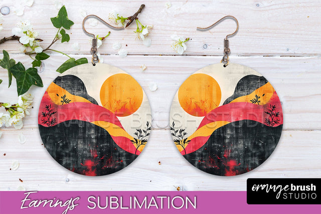 Boho Landscape Round Earring Sublimation, Minimalist Earring Sublimation OrangeBrushStudio 