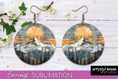Boho Landscape Round Earring Sublimation, Minimalist Earring Sublimation OrangeBrushStudio 