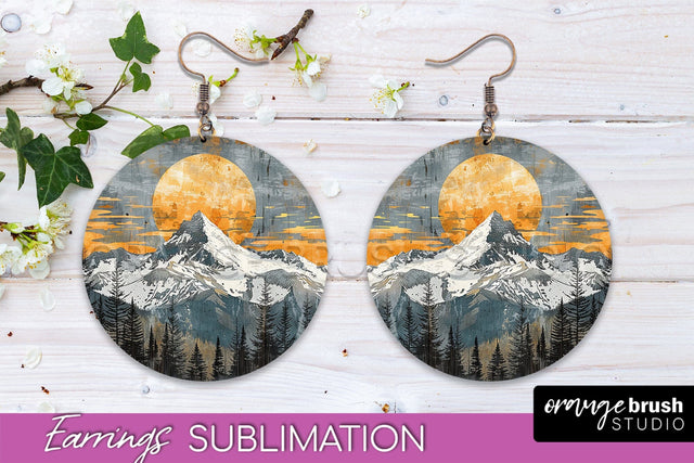 Boho Landscape Round Earring Sublimation, Minimalist Earring Sublimation OrangeBrushStudio 