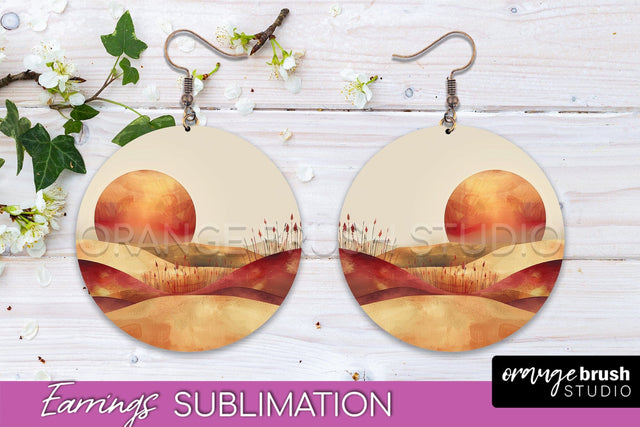 Boho Landscape Round Earring Sublimation, Minimalist Earring Sublimation OrangeBrushStudio 