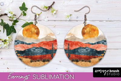 Boho Landscape Round Earring Sublimation, Minimalist Earring Sublimation OrangeBrushStudio 
