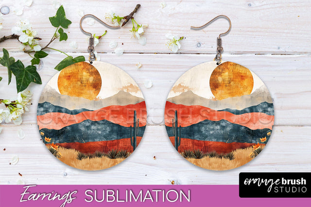 Boho Landscape Round Earring Sublimation, Minimalist Earring Sublimation OrangeBrushStudio 