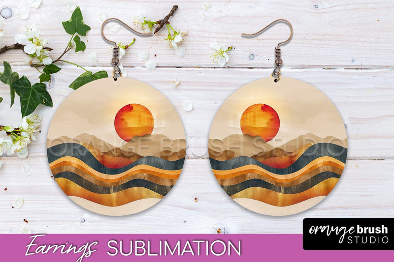 Boho Landscape Round Earring Sublimation, Minimalist Earring Sublimation OrangeBrushStudio 