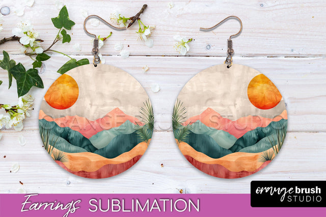 Boho Landscape Round Earring Sublimation, Minimalist Earring Sublimation OrangeBrushStudio 