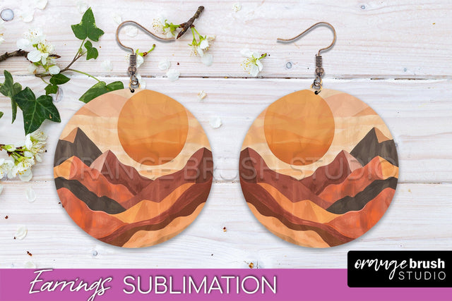 Boho Landscape Round Earring Sublimation, Minimalist Earring Sublimation OrangeBrushStudio 