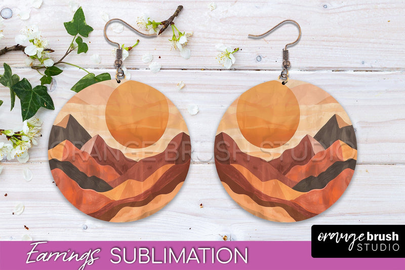 Boho Landscape Round Earring Sublimation, Minimalist Earring Sublimation OrangeBrushStudio 