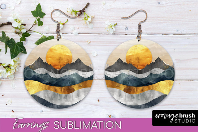 Boho Landscape Round Earring Sublimation, Minimalist Earring Sublimation OrangeBrushStudio 