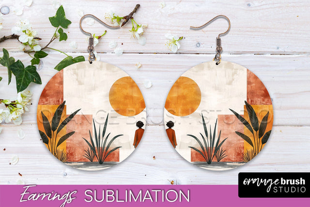 Boho Landscape Round Earring Sublimation, Minimalist Earring Sublimation OrangeBrushStudio 