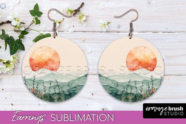 Boho Landscape Round Earring Sublimation, Minimalist Earring Sublimation OrangeBrushStudio 