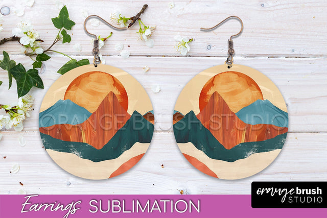 Boho Landscape Round Earring Sublimation, Minimalist Earring Sublimation OrangeBrushStudio 
