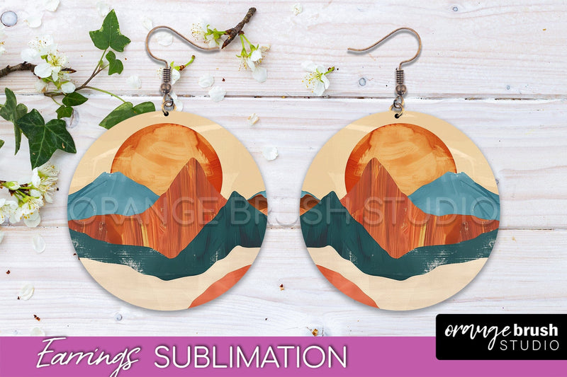 Boho Landscape Round Earring Sublimation, Minimalist Earring Sublimation OrangeBrushStudio 