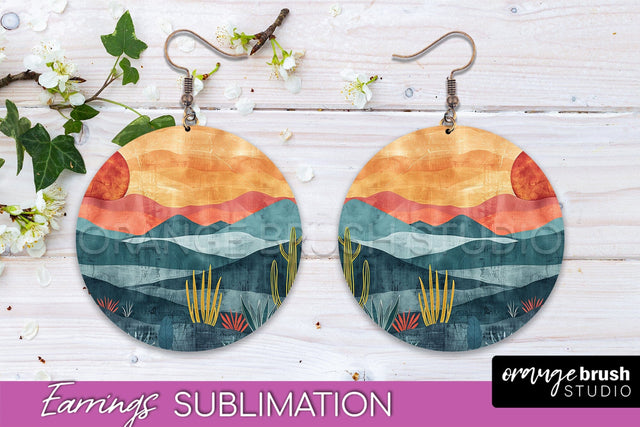 Boho Landscape Round Earring Sublimation, Minimalist Earring Sublimation OrangeBrushStudio 