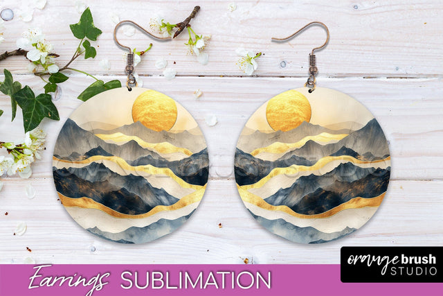 Boho Landscape Round Earring Sublimation, Minimalist Earring Sublimation OrangeBrushStudio 