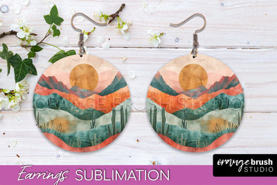 Boho Landscape Round Earring Sublimation, Minimalist Earring Sublimation OrangeBrushStudio 
