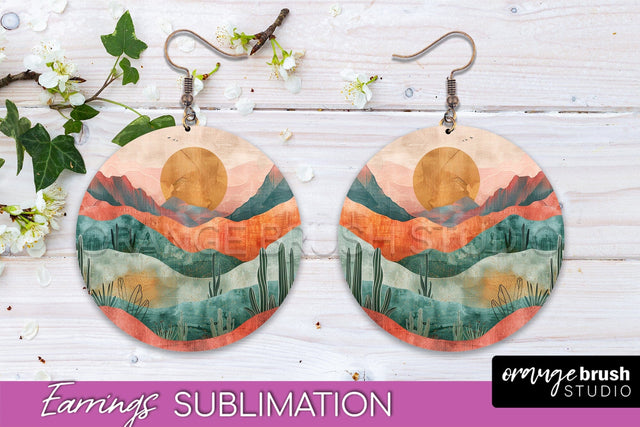 Boho Landscape Round Earring Sublimation, Minimalist Earring Sublimation OrangeBrushStudio 